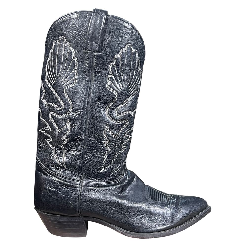 Vintage J. Chisholm Drover Black Leather Western Cowboy Boots Size 13 EE